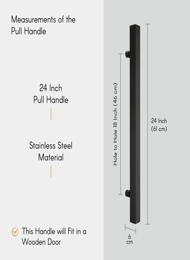 LAPO مقبض باب مربع من الفولاذ المقاوم للصدأ من لابو، مقاس 24 بوصة، مناسب للأبواب الرئيسية والخشبية والزجاجية، مقبض سحب ودفع، مقبض باب رئيسي (المسافة بين الفتحتين 455 مم، عبوة من قطعة واحدة)، لون أسود | ضمان 3 سنوات - Image 2